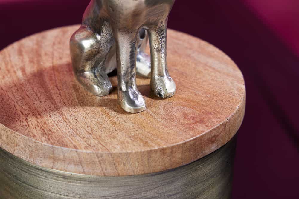 Design Dose PANTHER 20cm gold natur Mangoholz Panther-Figur Metall Dekoration