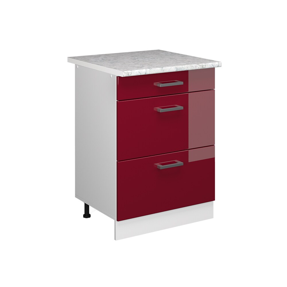 Vicco Schubladenunterschrank Küchenschrank Küchenzeile R-Line 60 cm Weiß Bordeaux Schublade Arbeitsplatte
