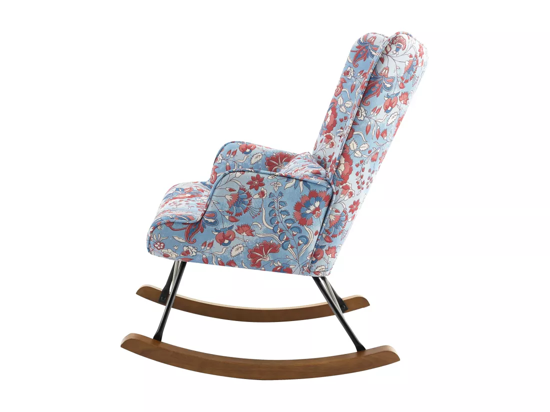 Fauteuil à bascule en velours apaisant avec cadre métallique et base en bois pour une escapade de chambre relaxante