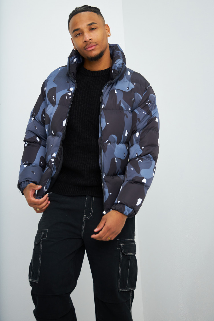 Doudoune noir et gris camouflage