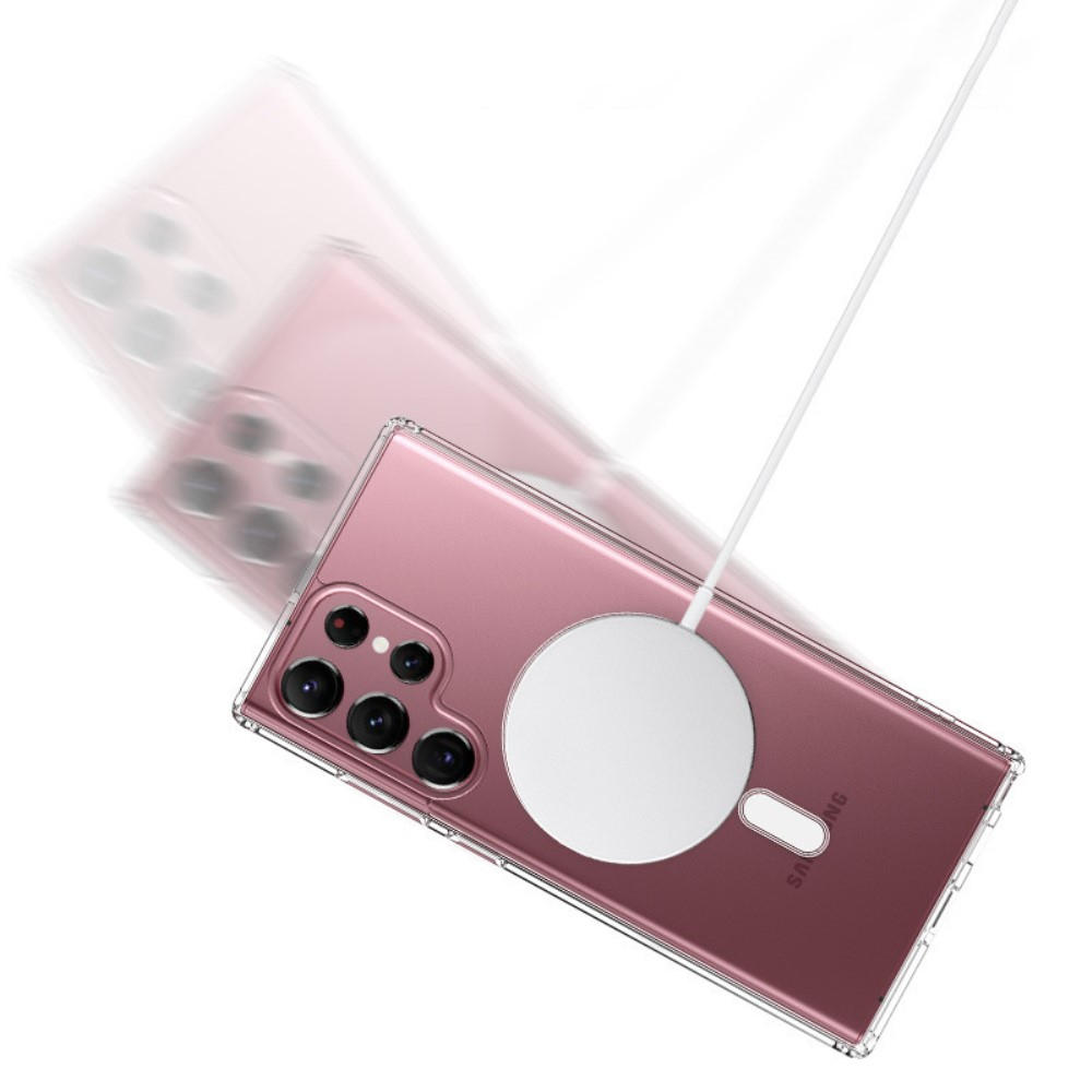 Samsung Galaxy S24 Ultra Magnetische Gummi Hülle mit Air Cushion Fallschutz   MagSafe-Modul - Transparent