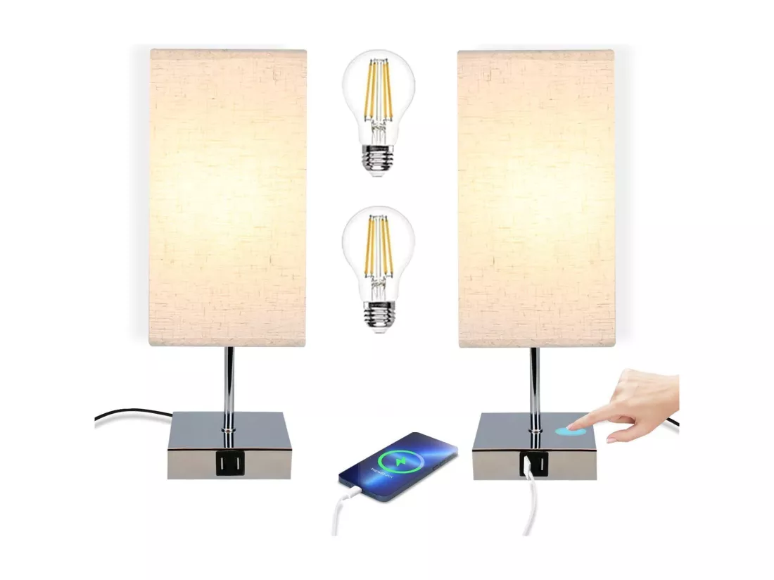 NETTLIFE Lampe de chevet tactile à intensité variable vintage E27 avec fonction de chargement USB LED modifiable
