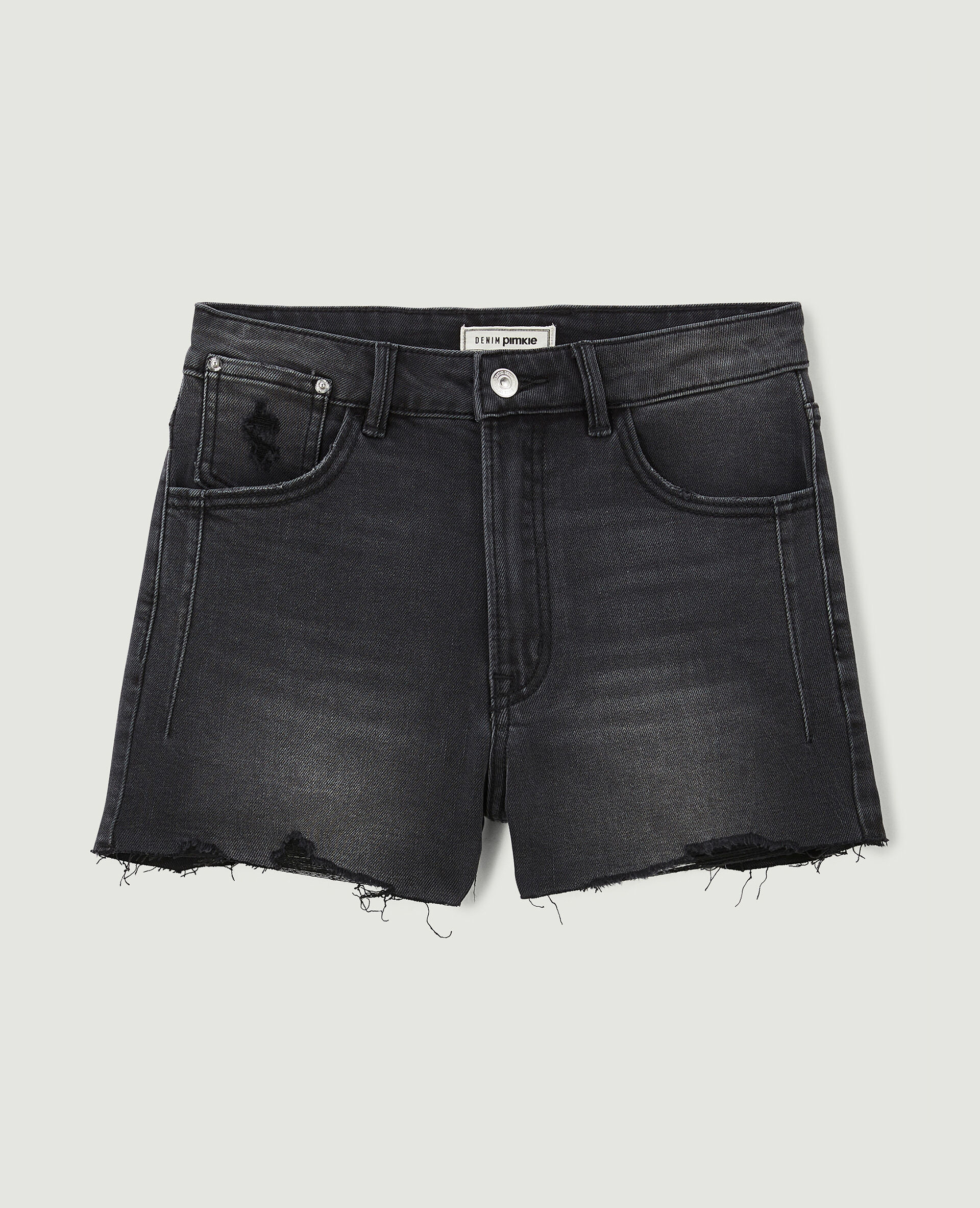 Short en jean destroy taille haute - Noir