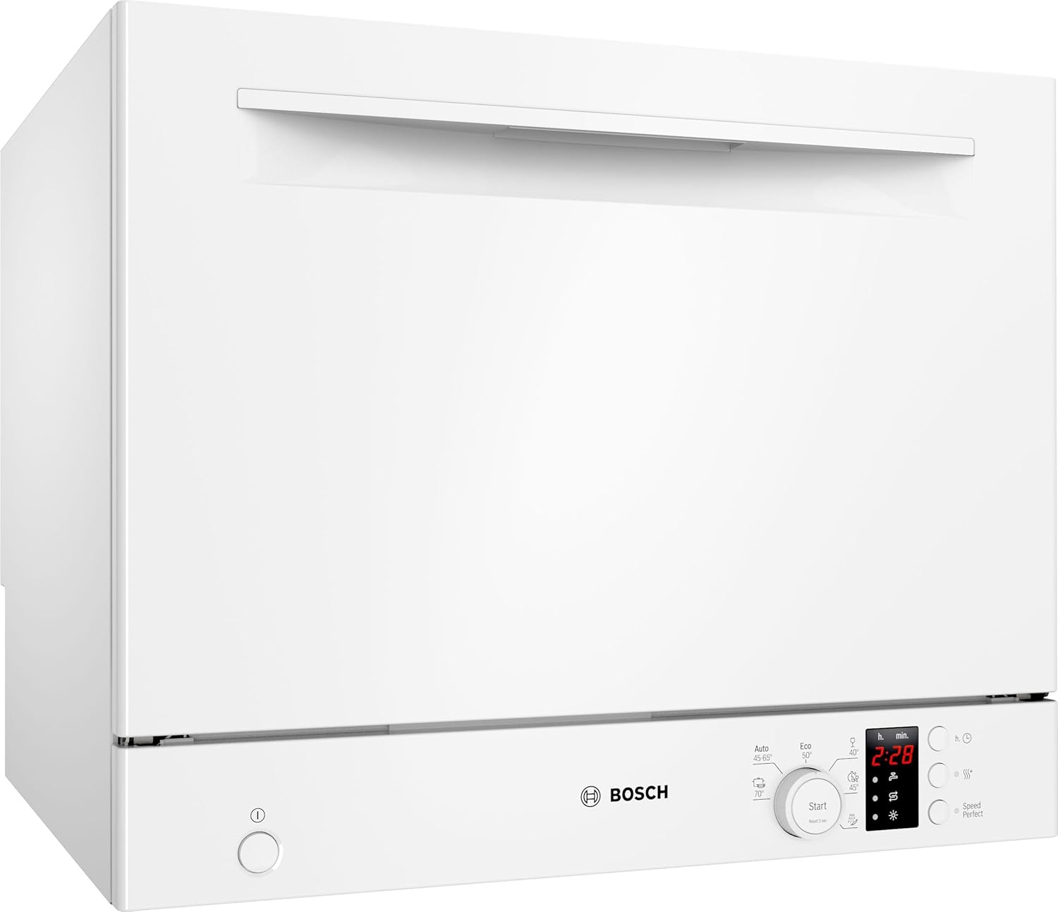 Bosch SKS2ITW00E, Serie 2, Freistehender Kompakt-Geschirrspüler 55 cm, Besteckkorb, Mini Spülmaschine, schneller sauberes Geschirr, Extra Trocknen, Schonende Glasreinigung, Automatikprogramme, Weiß