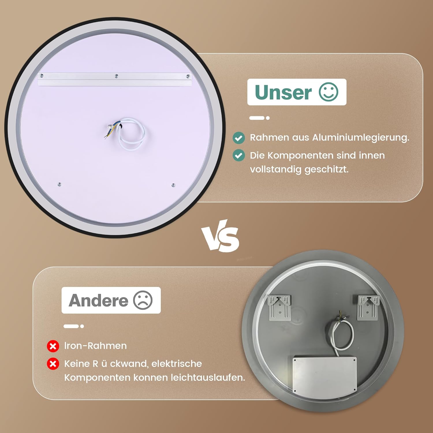 80cm Badezimmerspiegel mit Beleuchtung – Spiegel Schwarzer Rahmen, Antibeschlag, Dimmbar, 3 Lichtfarben, LED Badspiegel mit Touch-Schalter, Speicherfunktion & Energiesparend, Schwarz