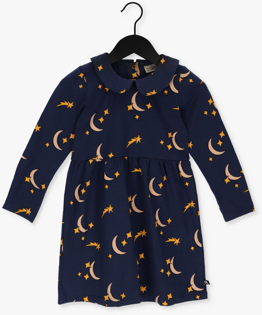 CARLIJNQ donkerblauwe carlijnq midi jurk starry nights -skaterdress with collar