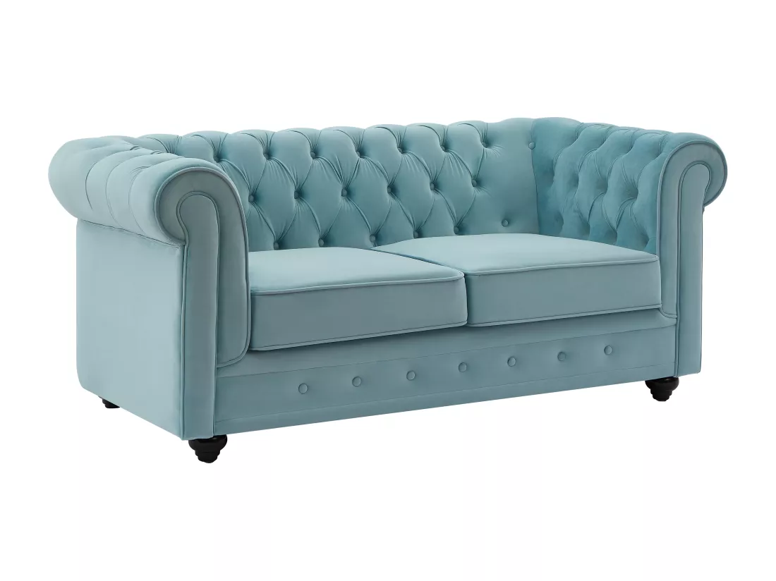 Canapé 2 places en velours bleu pastel CHESTERFIELD