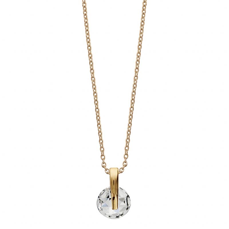 Collier plaqué or et pendentif pierre ronde synthétique