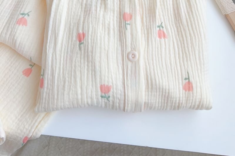 Murmursong - Pyjamaset: overhemd met lange mouwen en bloemenprint + broek