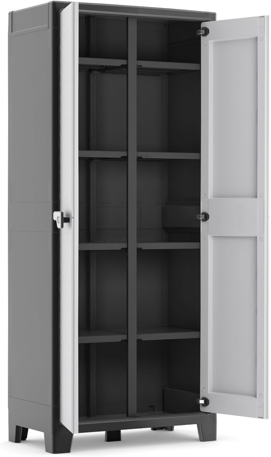 Keter Titan Kunststoffschrank/Besenschrank, Utility, schwarz/grau, 80 x 44 x 182 cm, inkl. Einlegeböden, für drinnen und draußen, wasserdicht, aus 70% recycelten Materialien