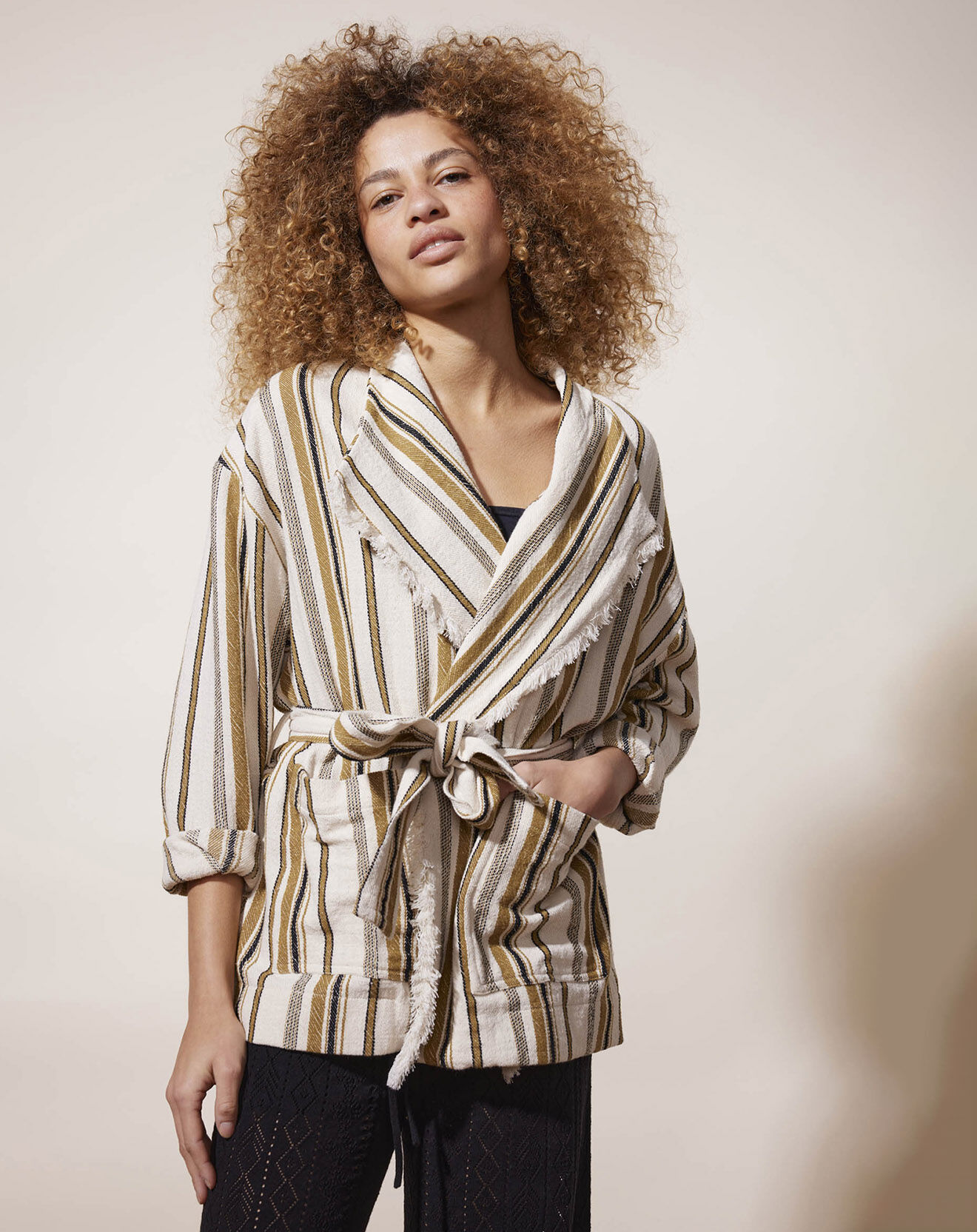 Louizon Veste Nariba rayée blanc/camel