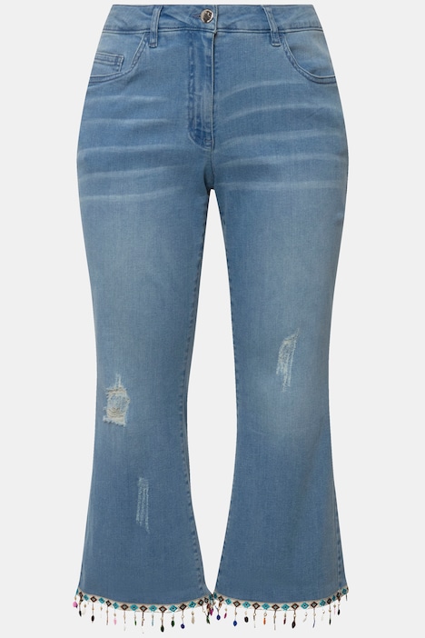 7/8-Jeans, Straight Legs, Saum mit Perlenfransen, 5-Pocket