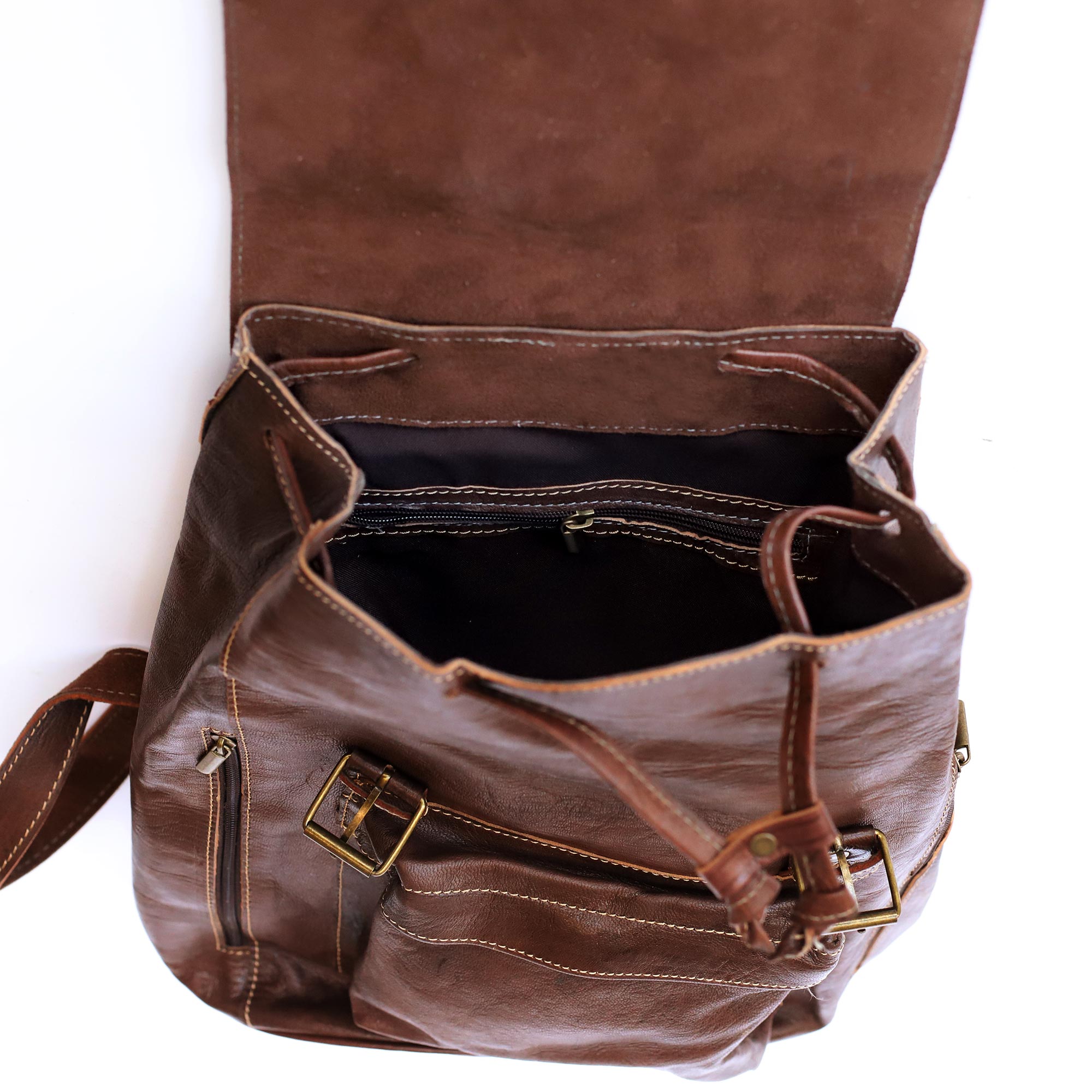 Rucksack aus Ziegenleder braun, H 40 cm, B 28 cm, L 12 cm günstig bestellen