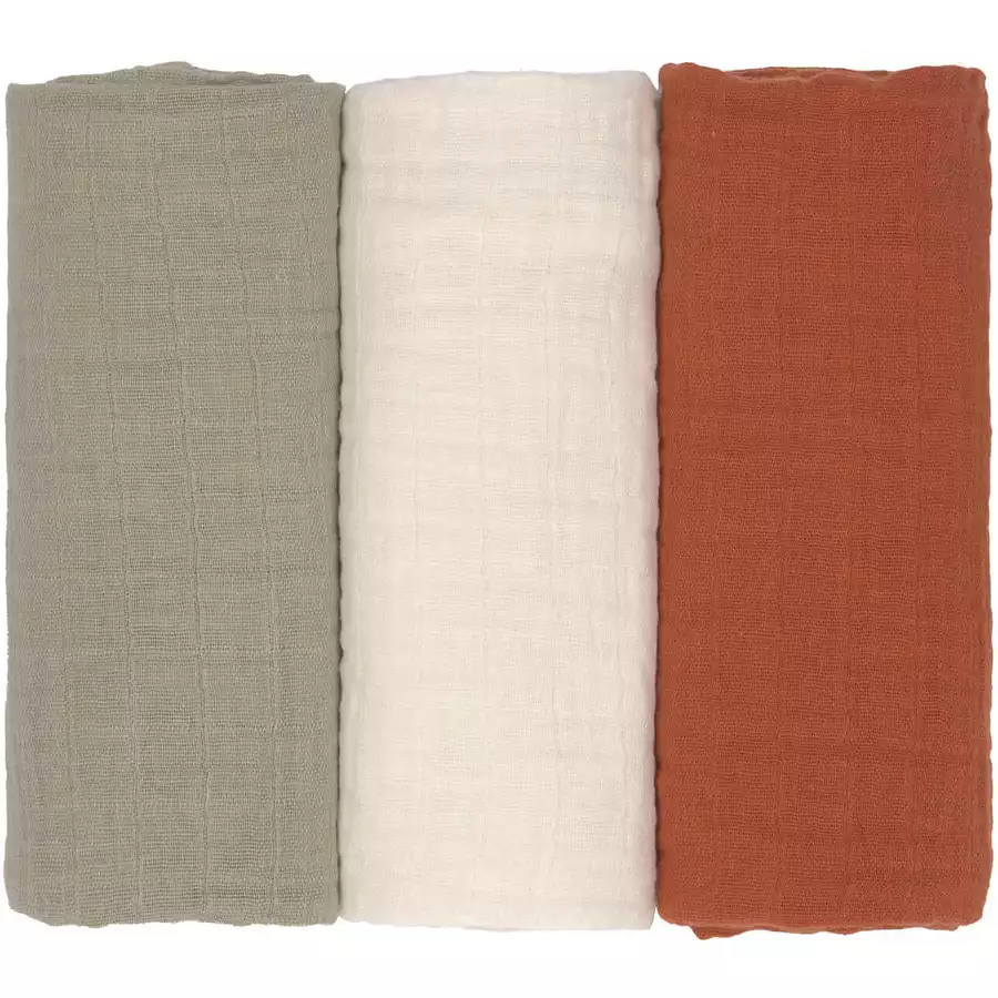 LÄSSIG Mulltücher M 3er Pack Little Forest olivemilkyrust 60 x 60 cm
