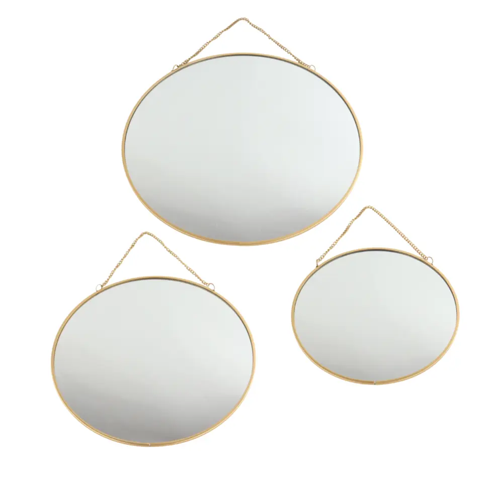 MISOU Spiegel Set van 3 Rond Goud Metaal Wandspiegel