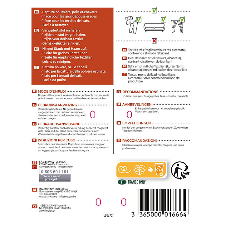 Brosse caoutchouc pour textile Starwax