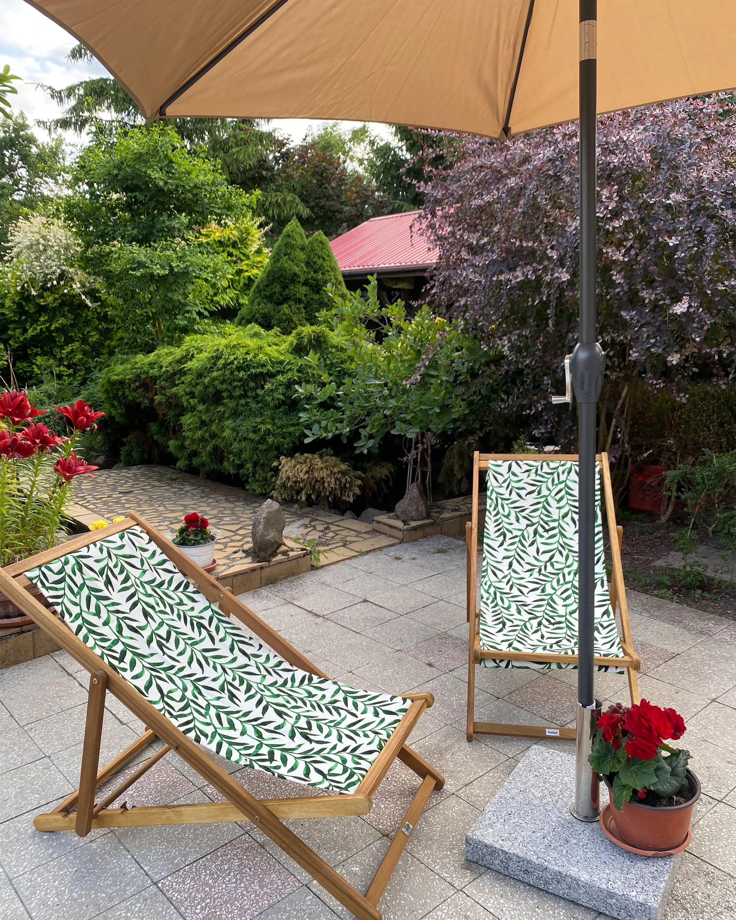 Set van 2 inklapbare ligstoelen ANZIO met vervangingshoezen Bloemen motief Acaciahout Donkerbruin