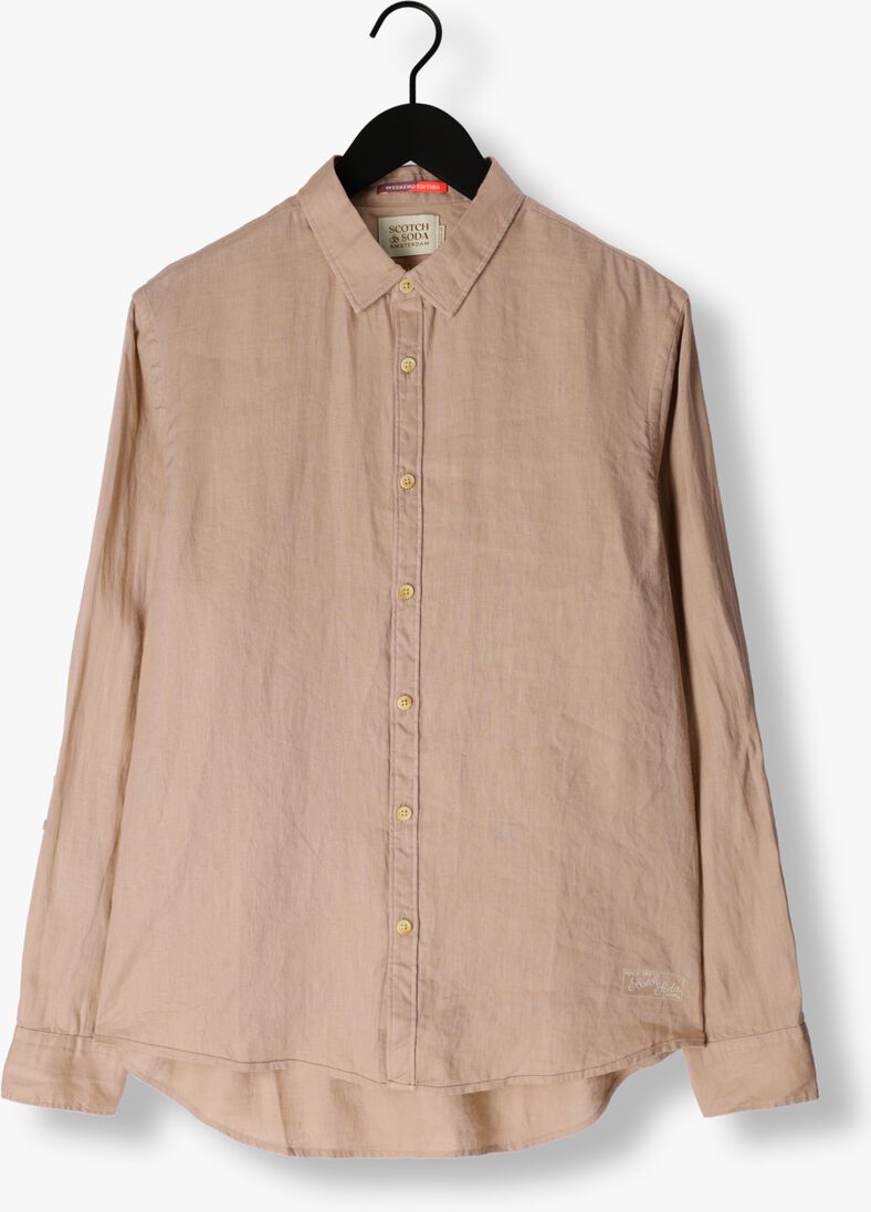 SCOTCH & SODA khaki scotch & soda casual overhemd linen shirt with roll-up