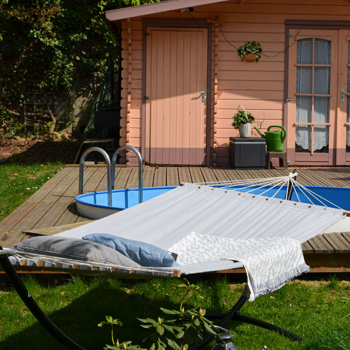 XXL Stabhängematte 200x120 Doppelhängematte 2 Personen Garten Hängematte Grau