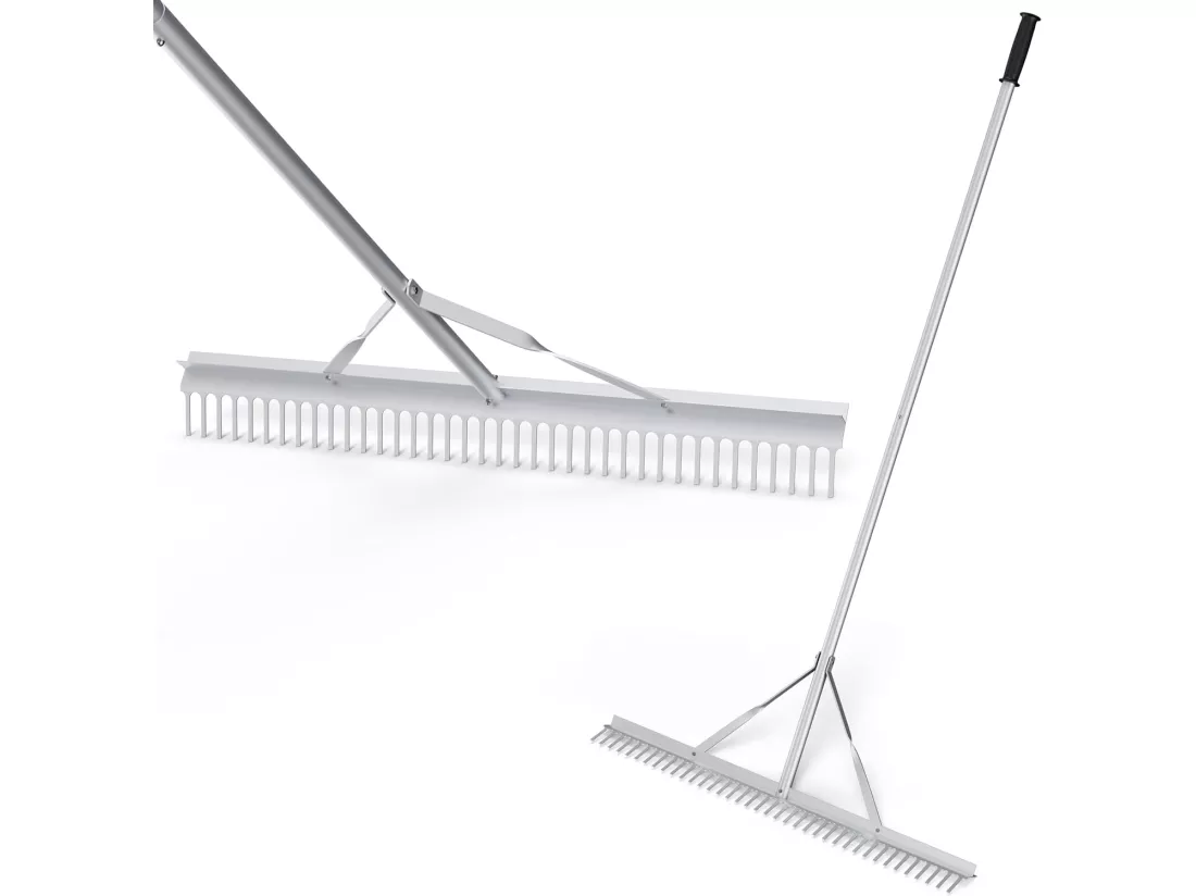 Râteau de Jardin en Aluminium avec Large Tête de 91 cm, Rateau de Paysage avec Manche de 174 cm de Long et 36 Dents, Outils de Jardin pour Bord du Lac Étang et Plage