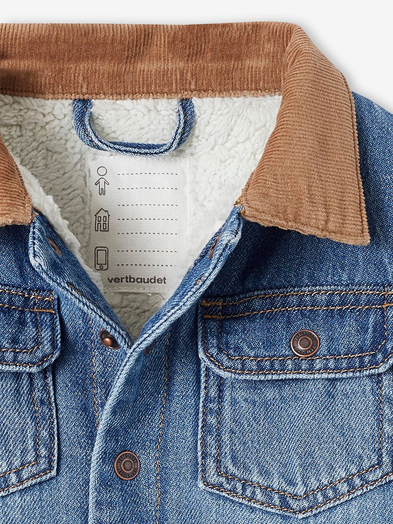 Jaqueta jeans cor pedra com forro de sherpa para meninos