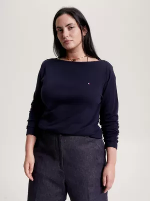 Blusa de gola canoa em malha canelada Curve