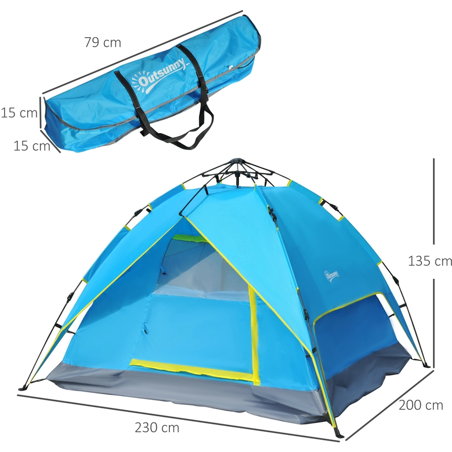 Outsunny Campingzelt für 3-4 Personen blau, gelb