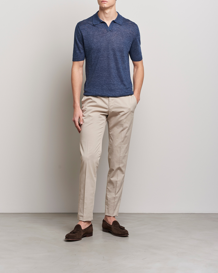 Gran Sasso Knitted Linen Polo Navy Melange