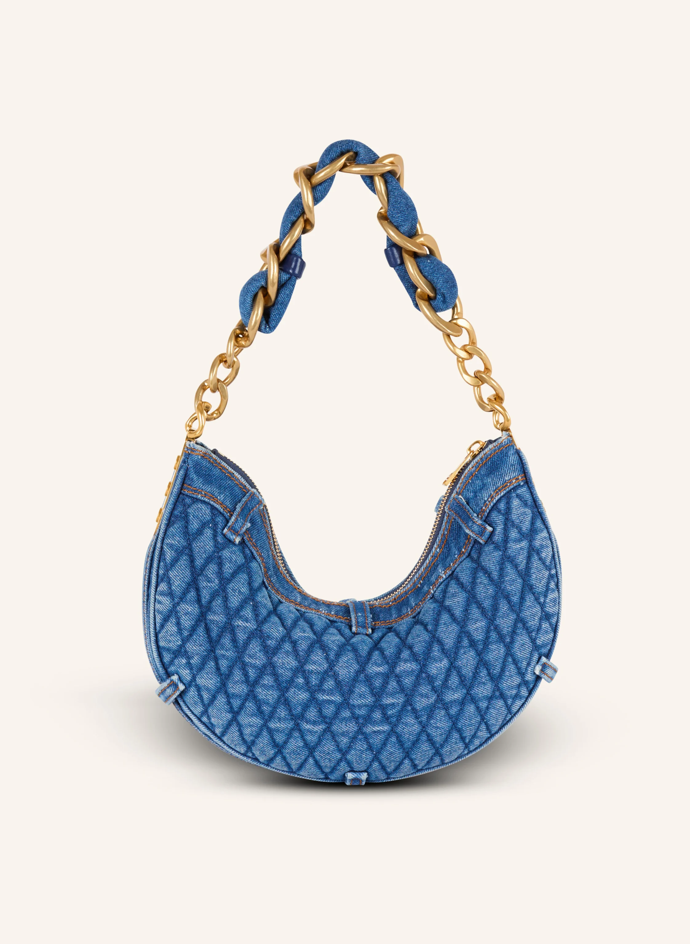 BALMAIN Tasche 1945 Soft Moon aus gestepptem Denim mit Diamond-Muster