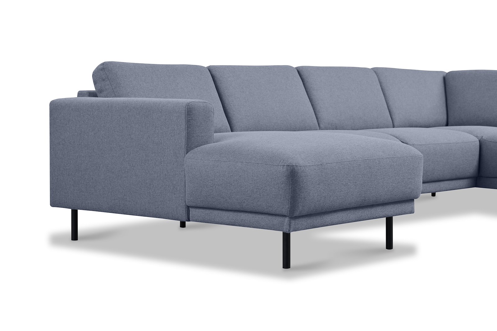 Portland U-sofa oppsett Sjeselong venstre , 2-seter, hjørne, åpen ende høyre i tekstil Herby 35 Grey med sorte ben
