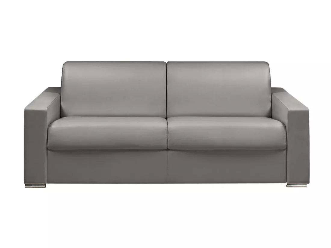 Canapé 4 places convertible express en simili gris - Couchage lattes larges 160 cm - Matelas 18 cm CALITO