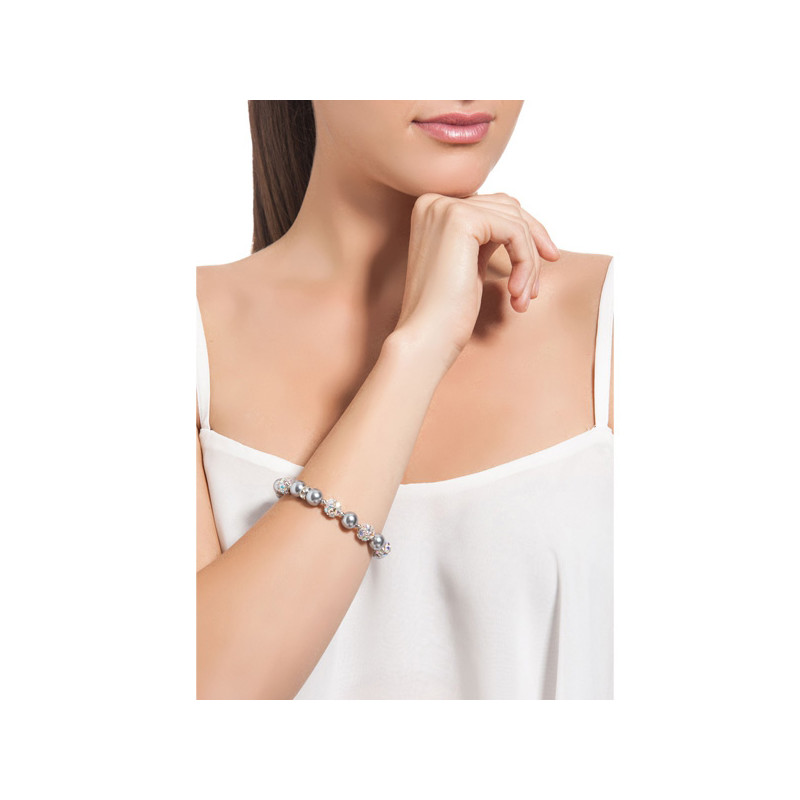 Bracelet 1 Rang en Perles Argent, Cristal et Plaqué Rhodium
