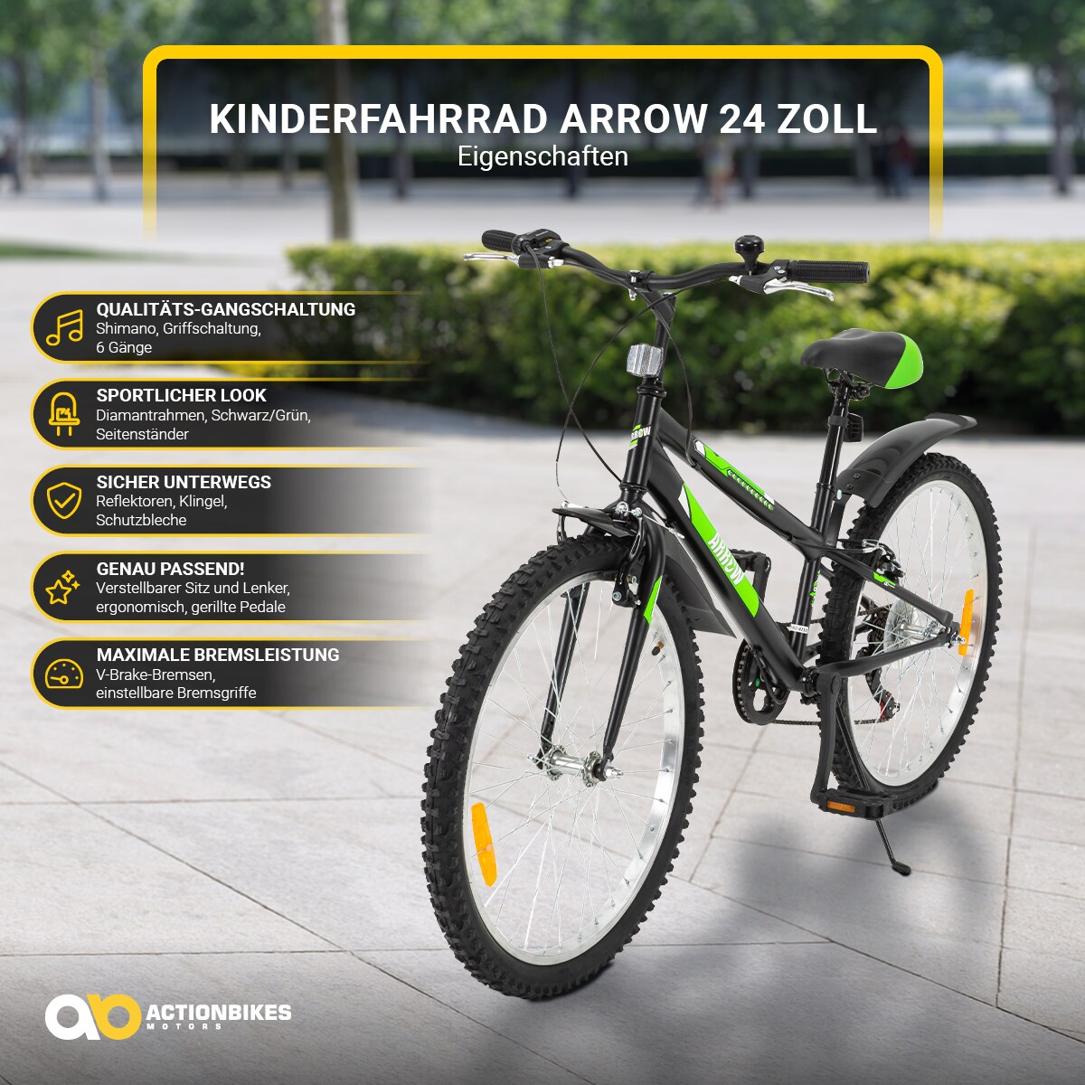 Actionbikes Kinderfahrrad Arrow 24 Zoll, Gangschaltung, V-Brake-Bremsen, verstellbar, Diamantrahmen