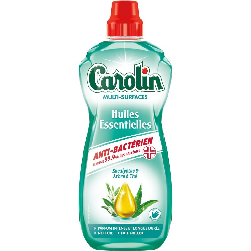 Nettoyant multi-surfaces anti-bactérien Carolin Huiles essentielles Eucalyptus & Arbre à thé - Flacon de 1 L
