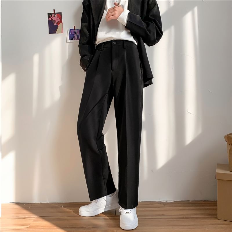 Freehop - Mid Rise Plain Straight Leg Dress Pants