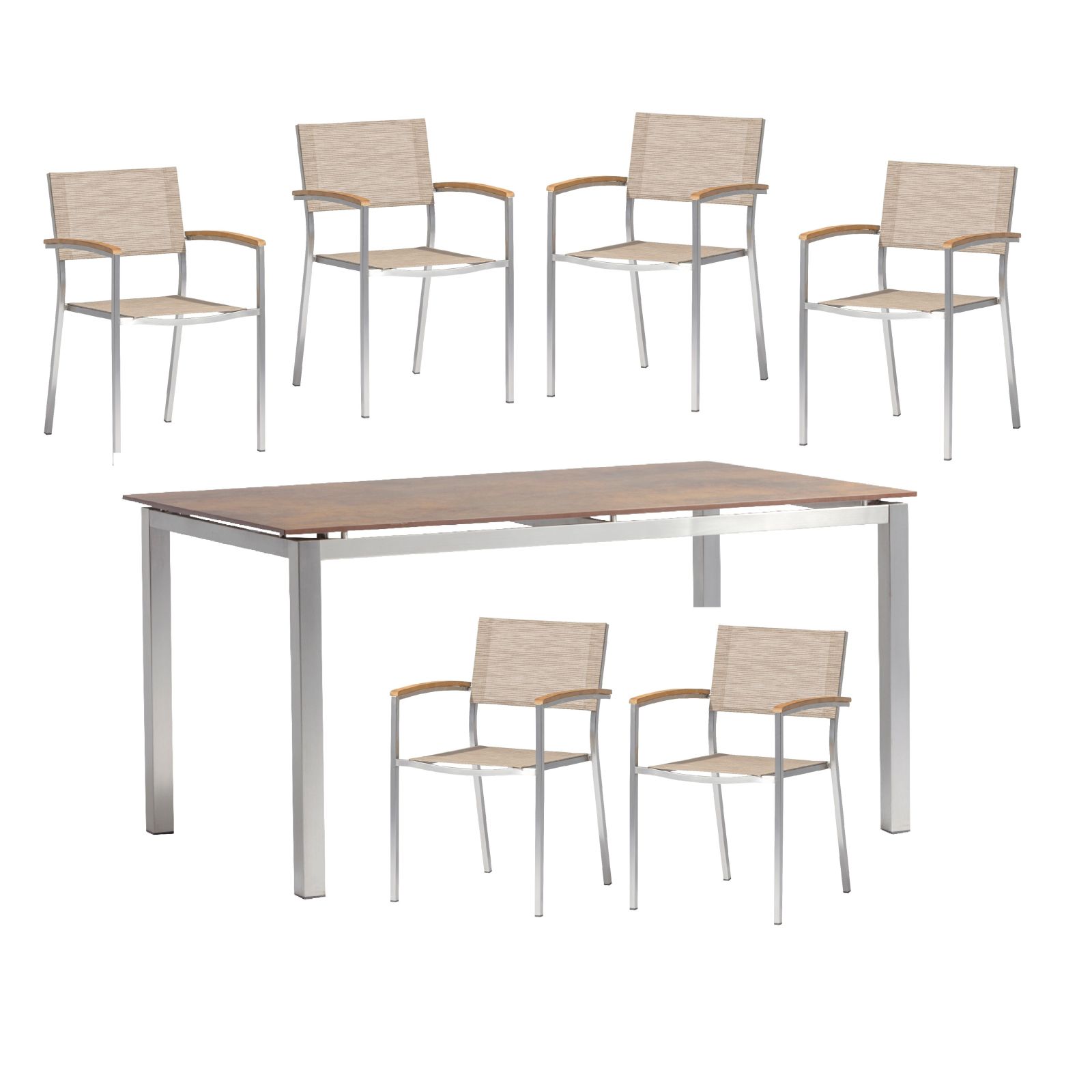7-teilige Tischgruppe - sandfarben-silber - Edelstahl