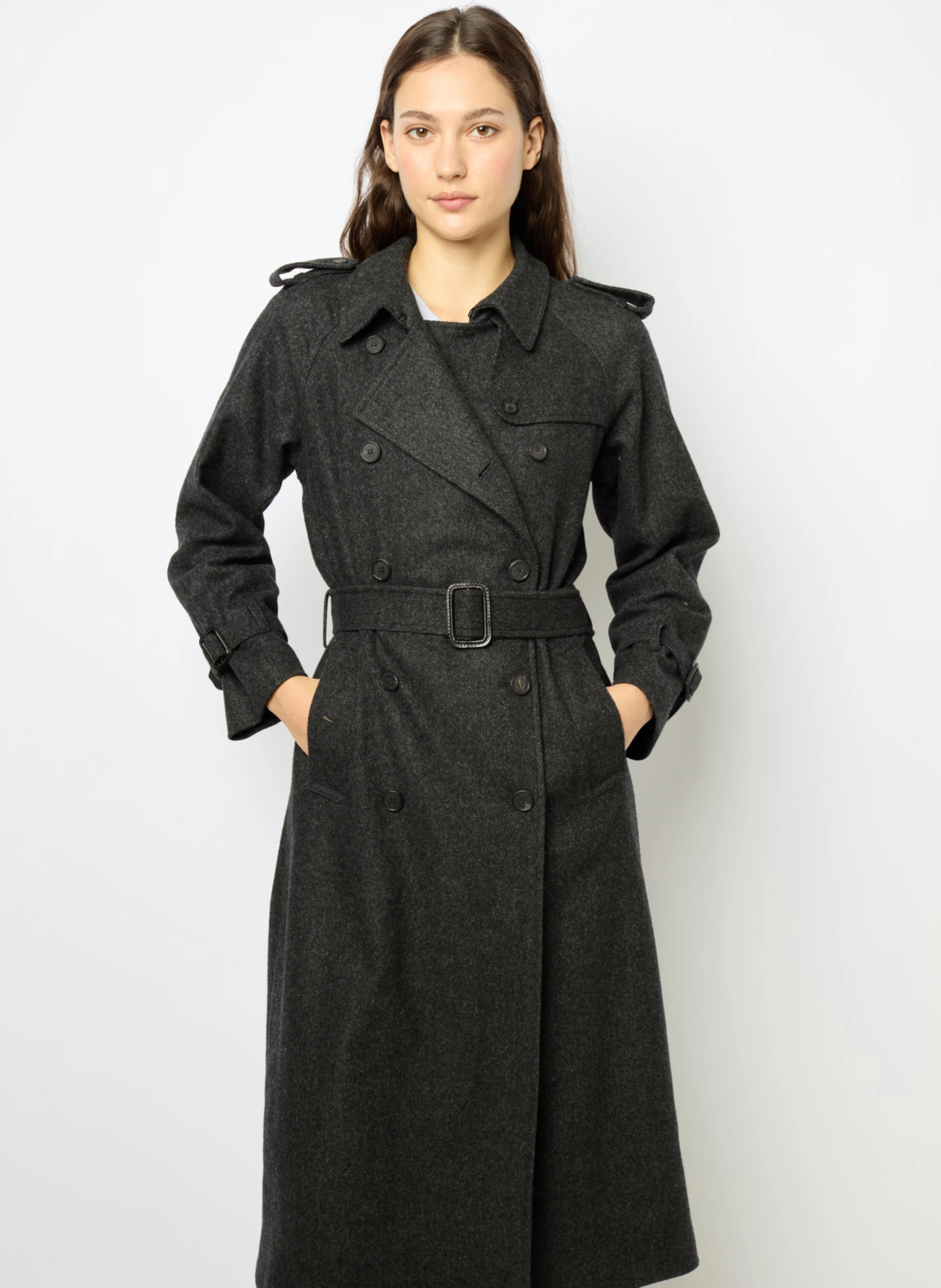 SERGE - Trench droit col tailleur en laine mélangée | Gris