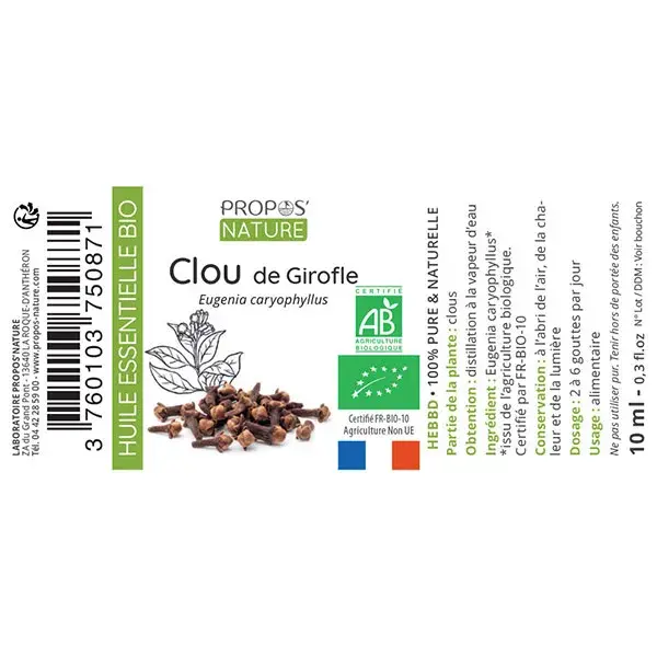 Óleo Essencial de Cravo Orgânico Propos' Nature Aroma-Phytotherapy 10ml