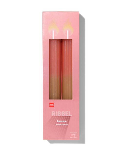 2 bougies dintérieur nervurées Ø3.5x25 naturel/rose
