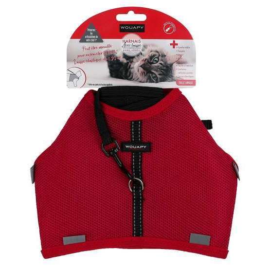 Harnais rouge soft avec laisse 10x120mm pour chat