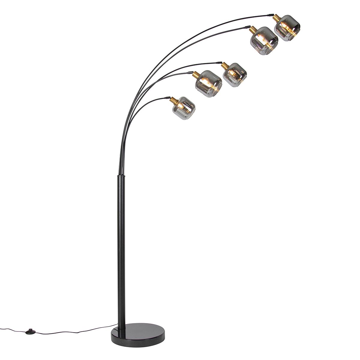 Vloerlamp zwart met goud met smoke glas 5-lichts - Zuzanna