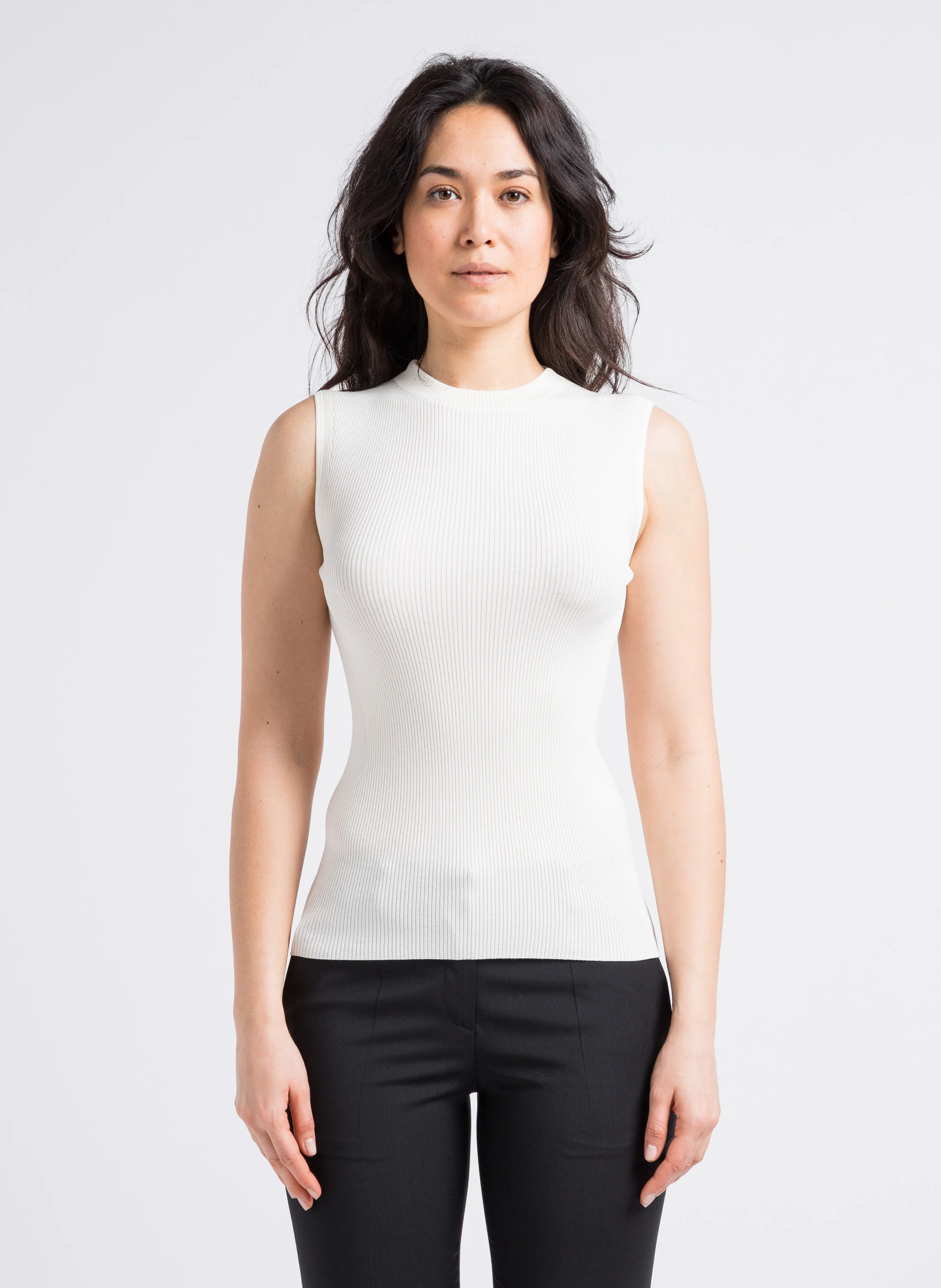 Tee-shirt côtelé sans manches à bords-côtes | Beige