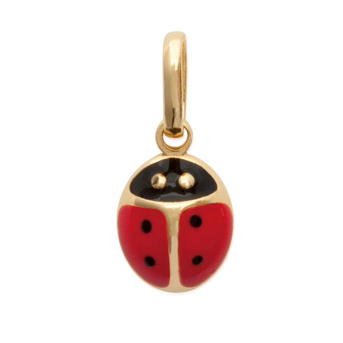 Collier coccinelle émail rouge et noir Plaqué OR 750 3 microns
