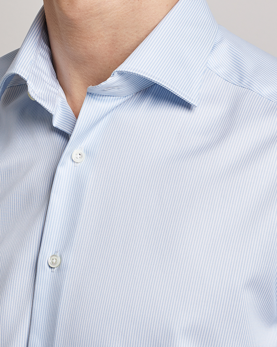 Stenströms Superslim Cotton Twill Striped Shirt Blue/White