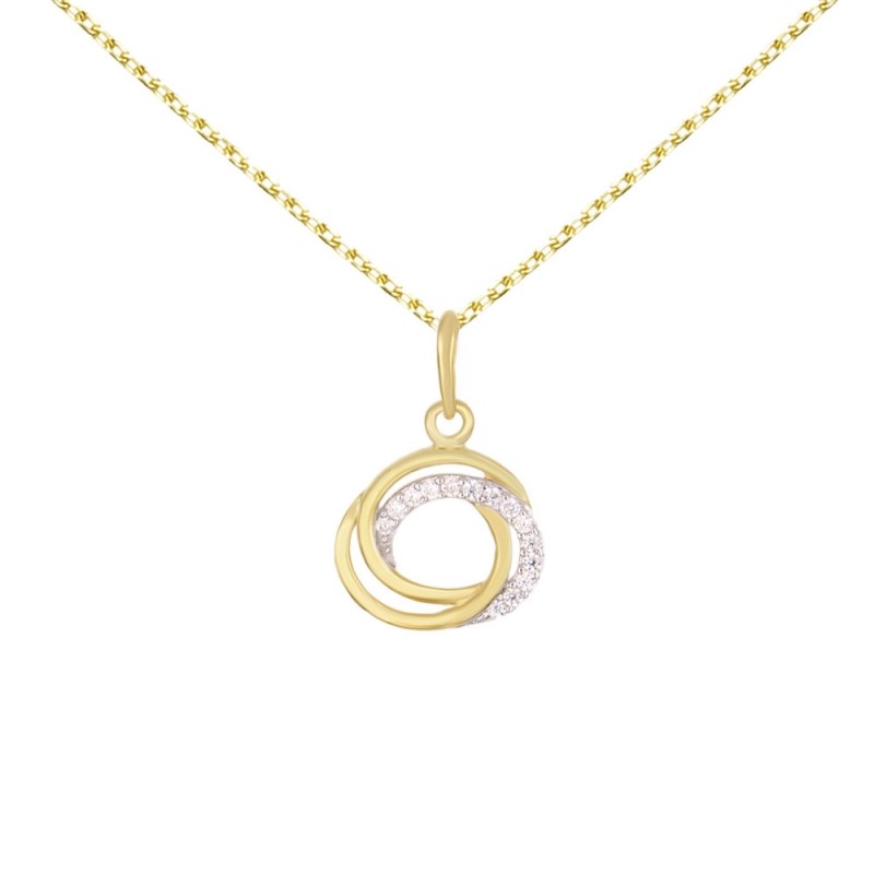 Collier - Pendentif Or Jaune Anneaux Enlacés Sertis de Zirconiums - Chaine Dorée Offerte
