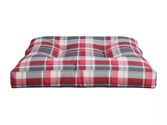 Coussin de palette motif à carreaux rouge 80x80x12 cm tissu