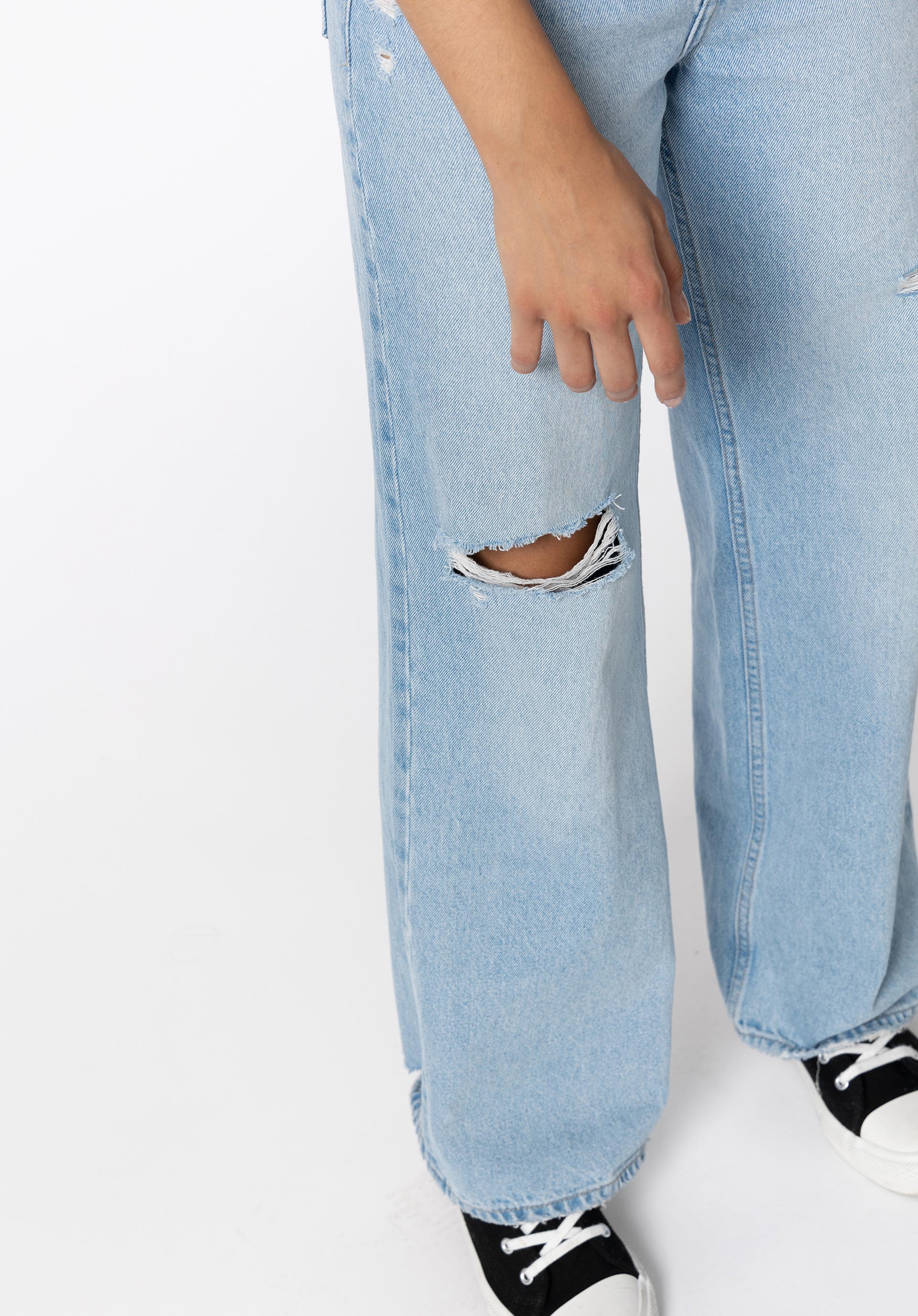 Jeans Kylie Wide Leg Cintura Alta C/ Rasgões