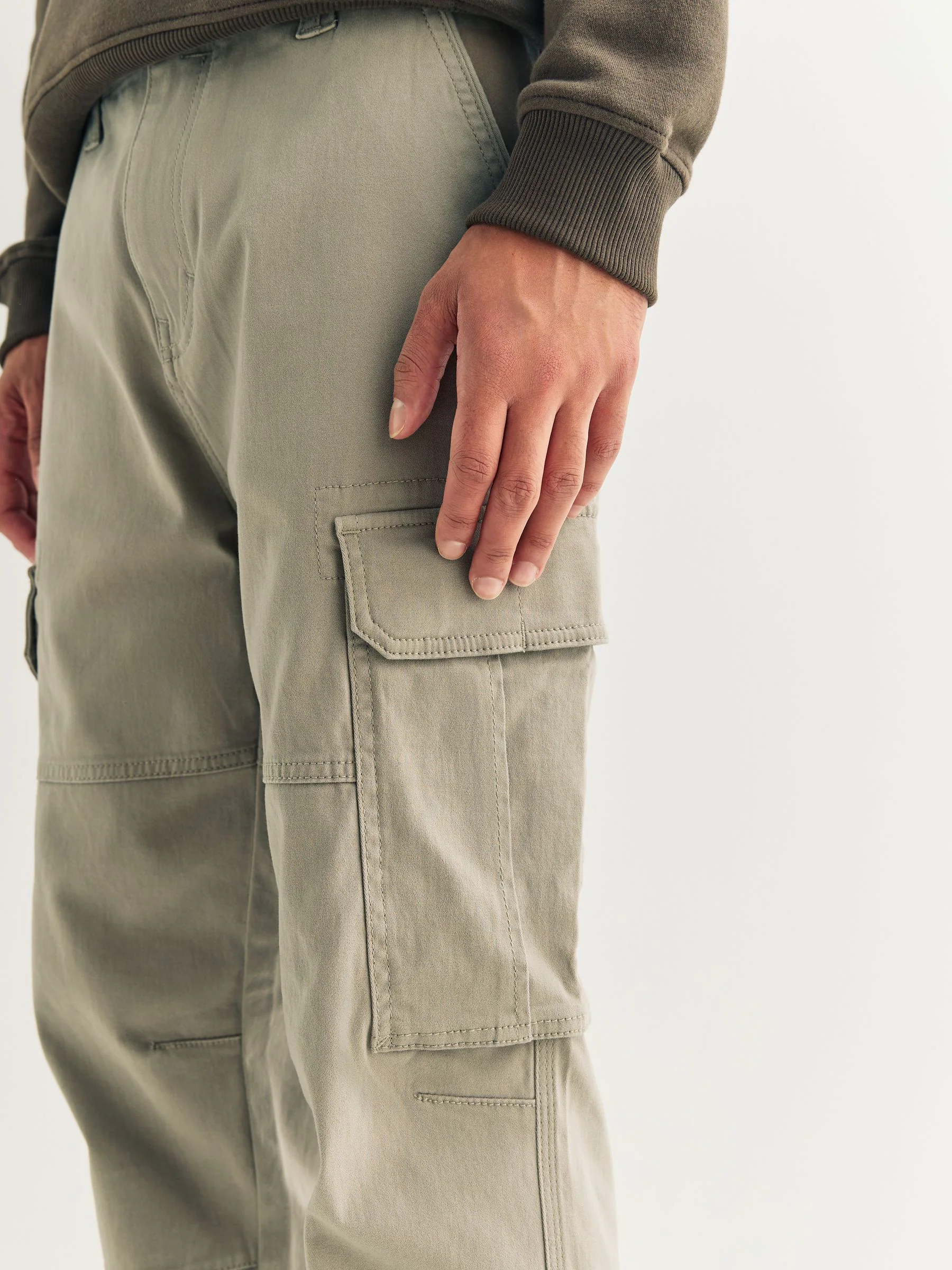 Pastelgeel - Slim Fit - Katoenen cargostretchbroek