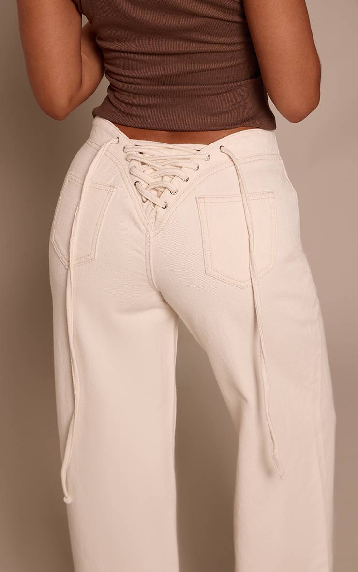 Ecru Jean Droit Petite Avec Laçage Au Dos