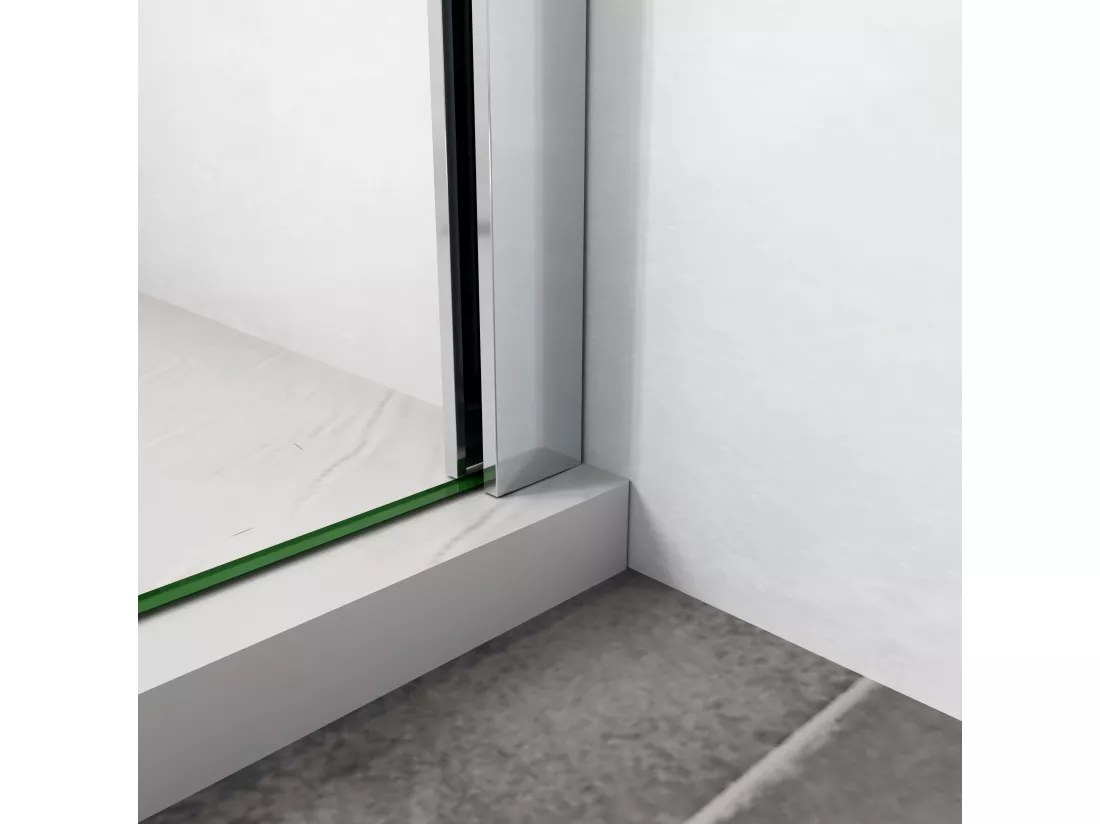 AICA paroi de douche à l'italienne chrome 90x190cm,6mm verre anticalcaire avec bandes horizontales sérigraphiées,barre de fixation 90cm en carré